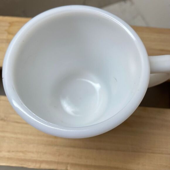 Anchor Hocking White Green Trim Milk Glass Oven-Proof Coffee Mug Restaurant Ware - Picture 2 of 7